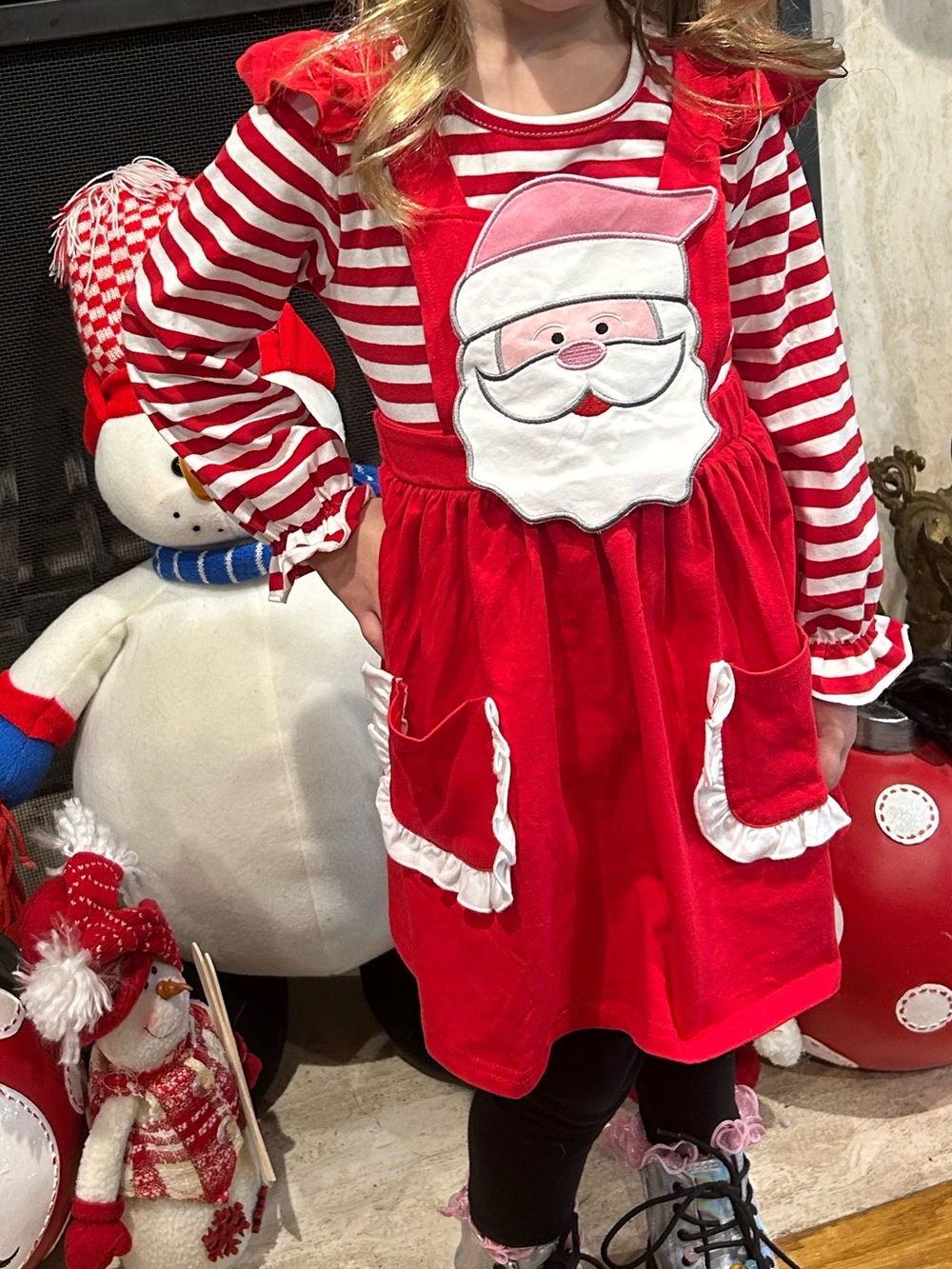 Girls Red Santa Pocket Dress Costume - Holiday Party Outfit